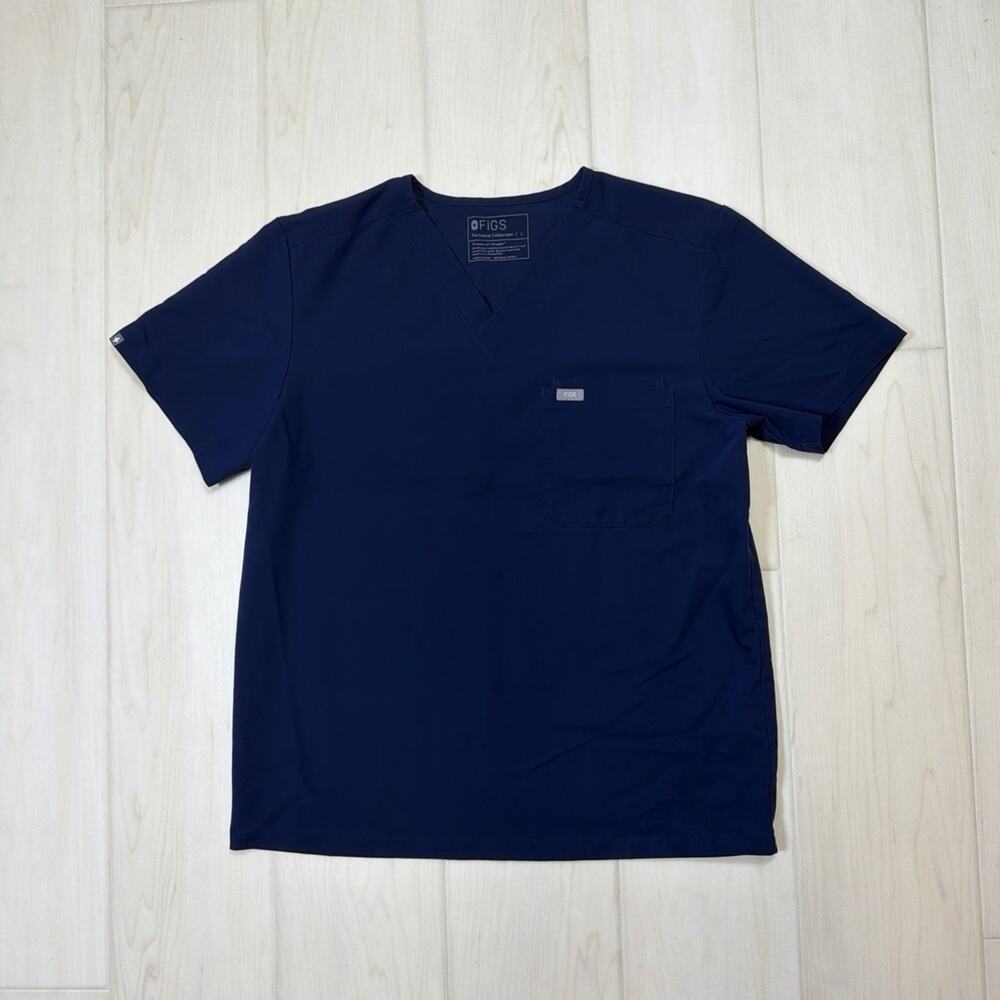 FIGS Leon 3 Pocket V Neck Scrub Top Short Sleeve Navy Medical Uniform Size Large